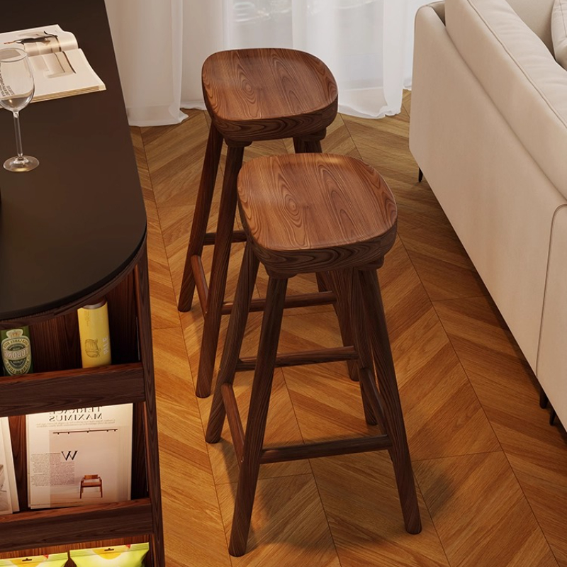 Home Bar Seating - Masif Ahşap Kavisli Bar Taburesi Yüksek
