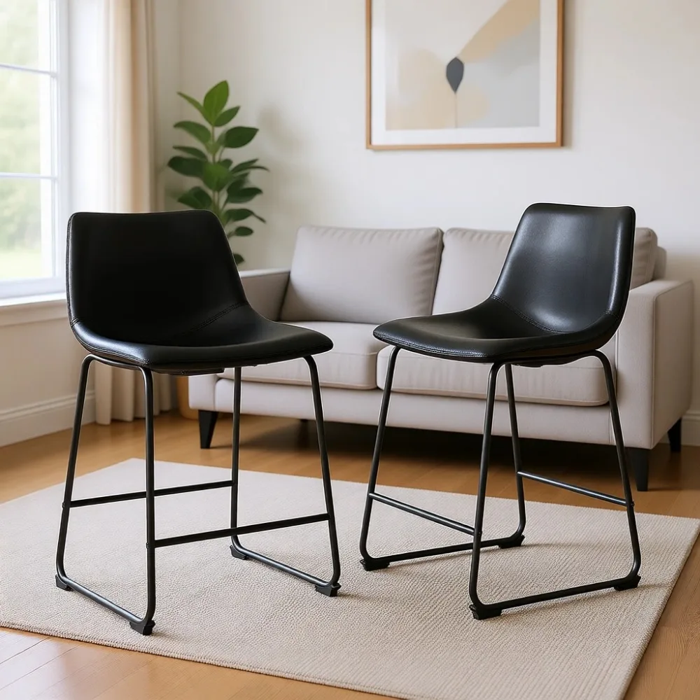 Home Bar Stools - Siyah 26 inç Suni Deri Bar