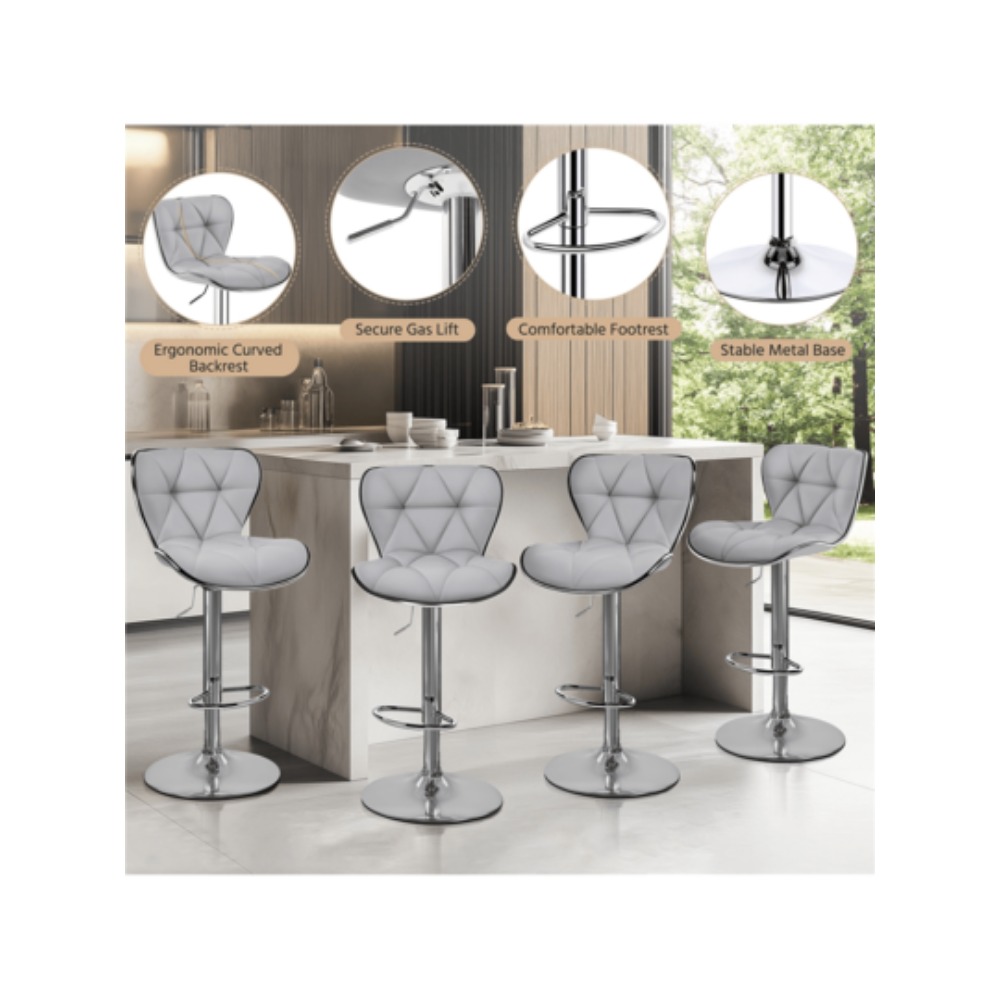 Home Bar Stools - 2'li Paket Ayarlanabilir Yükseklikte, Kavisli Sırt