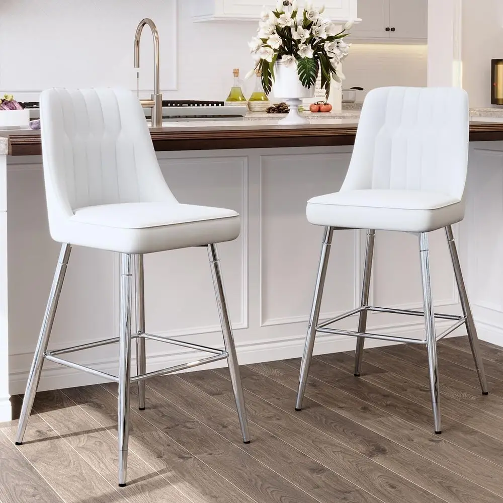 Home Bar Stools - 2'li Beyaz Döşemeli 27 cm Yüksekliğinde